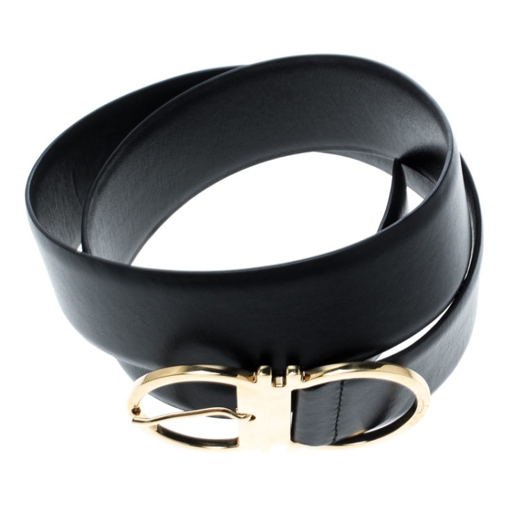 Pre Owned Salvatore Ferragamo Black Leather Ceylon Belt Size 85cm