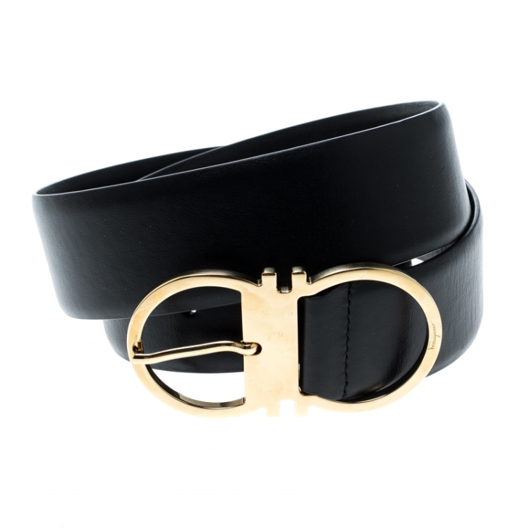 Pre Owned Salvatore Ferragamo Black Leather Ceylon Belt Size 85cm