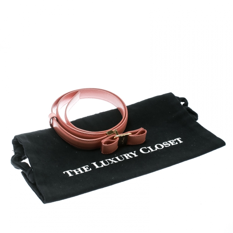 Pre Owned Salvatore Ferragamo Blush Pink Leather Vara Bow Skinny Belt Size 85 CM