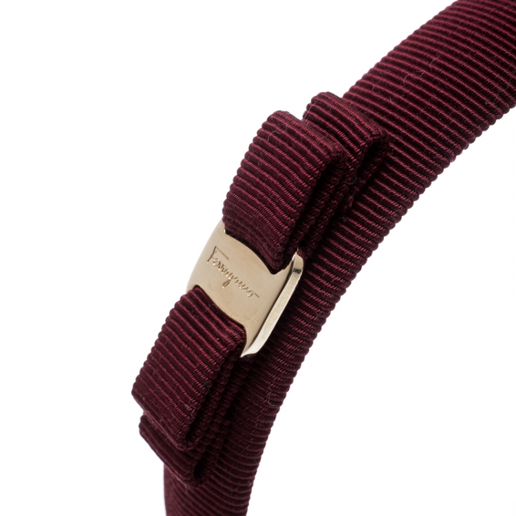 Pre Owned Salvatore Ferragamo Burgundy Gold Tone Vara Headband