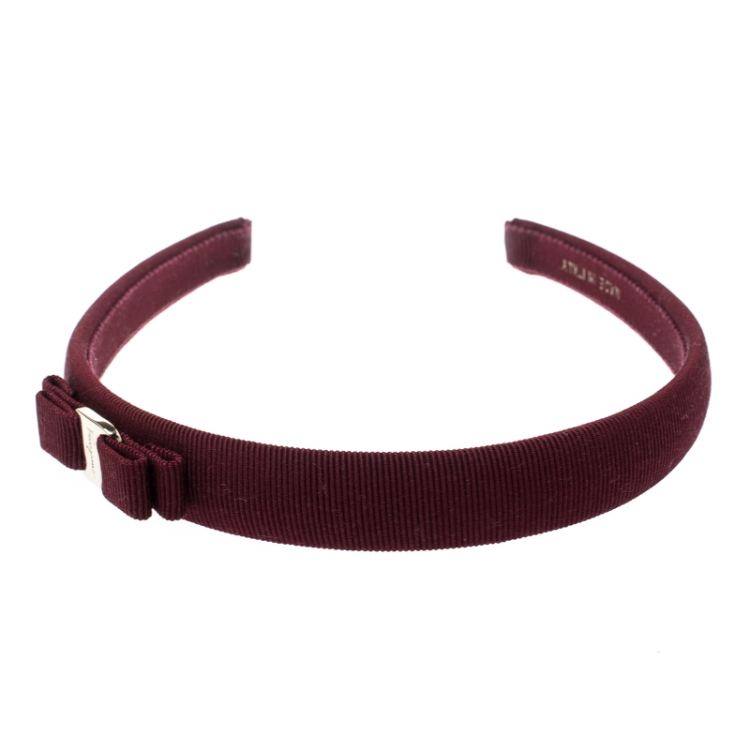 Pre Owned Salvatore Ferragamo Burgundy Gold Tone Vara Headband