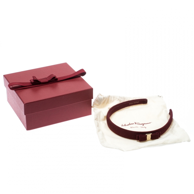 Pre Owned Salvatore Ferragamo Burgundy Gold Tone Vara Headband