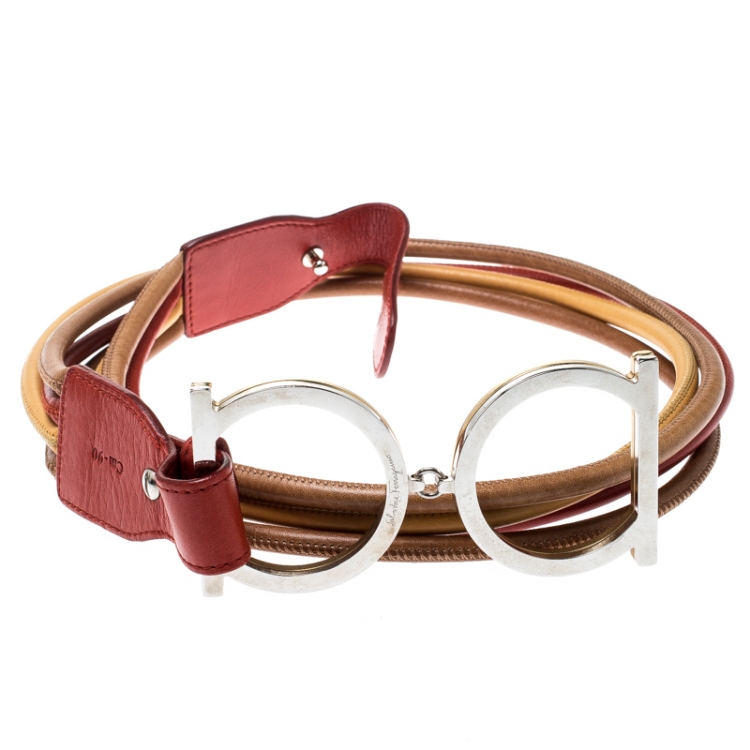 Pre Owned Salvatore Ferragamo Multicolor Leather String Belt 90CM