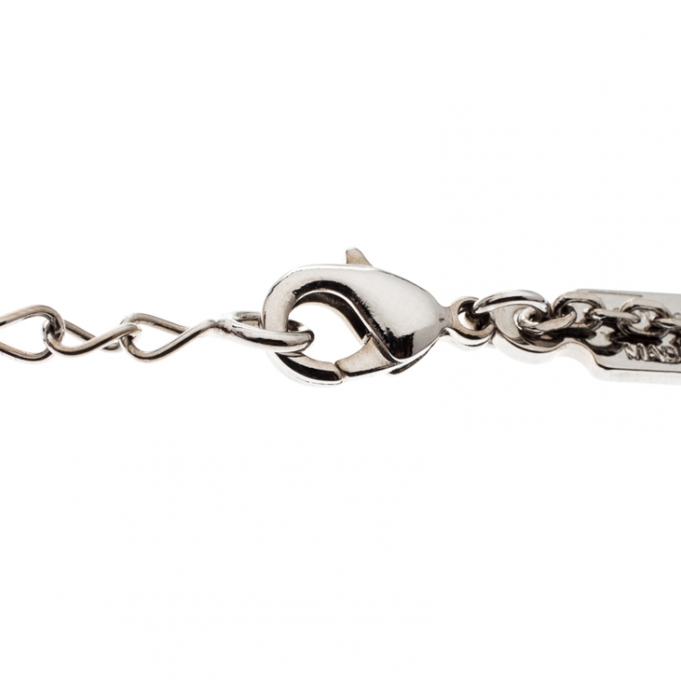 Pre Owned Salvatore Ferragamo Double Gancio Crystal Silver Tone Necklace