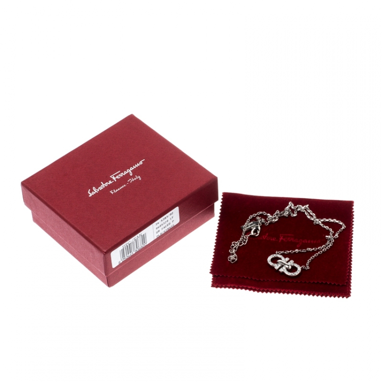 Pre Owned Salvatore Ferragamo Double Gancio Crystal Silver Tone Necklace