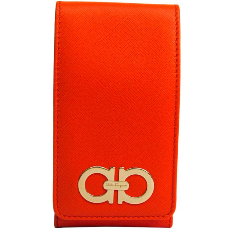 Pre Owned Salvatore Ferragamo Orange Leather Phone Pouch