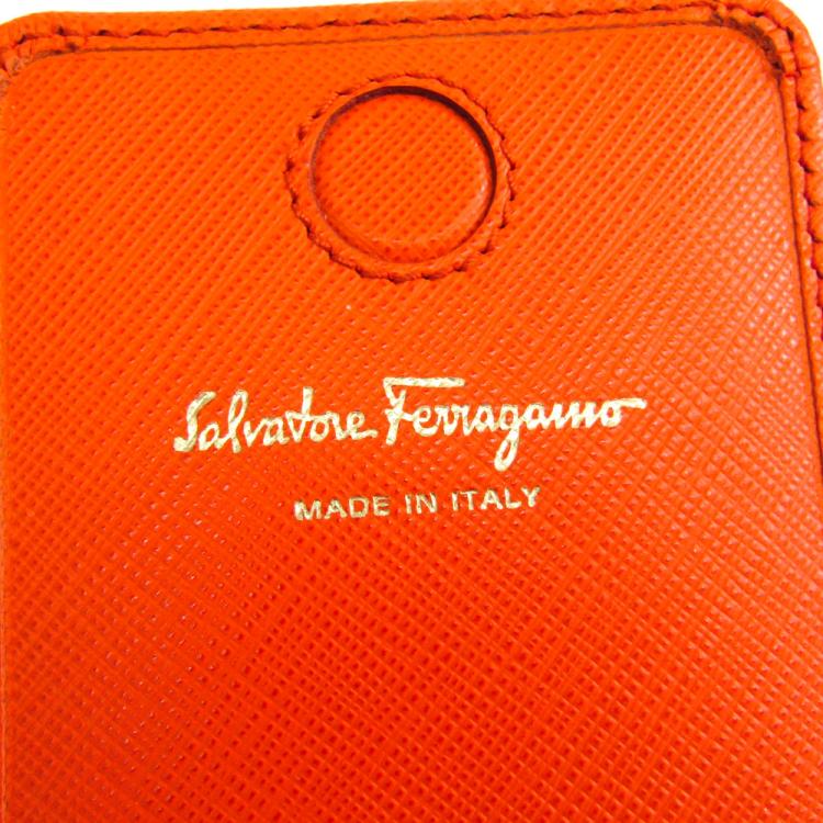 Pre Owned Salvatore Ferragamo Orange Leather Phone Pouch