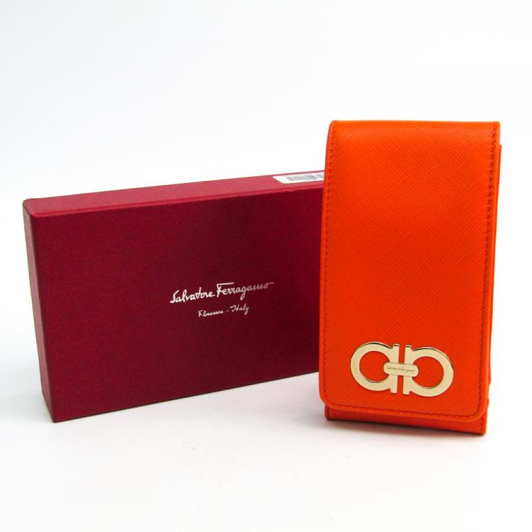 Pre Owned Salvatore Ferragamo Orange Leather Phone Pouch