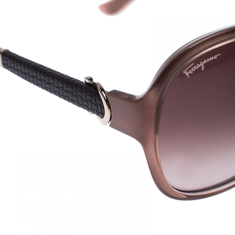 Pre Owned Salvatore Ferragamo Pink/Brown Gradient SF764SL Oversized Round Sunglasses