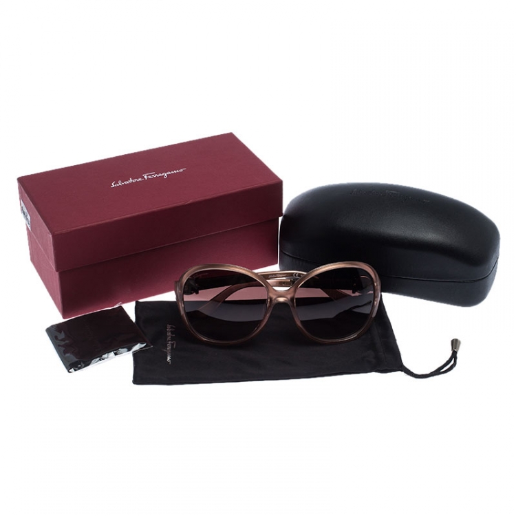 Pre Owned Salvatore Ferragamo Pink/Brown Gradient SF764SL Oversized Round Sunglasses