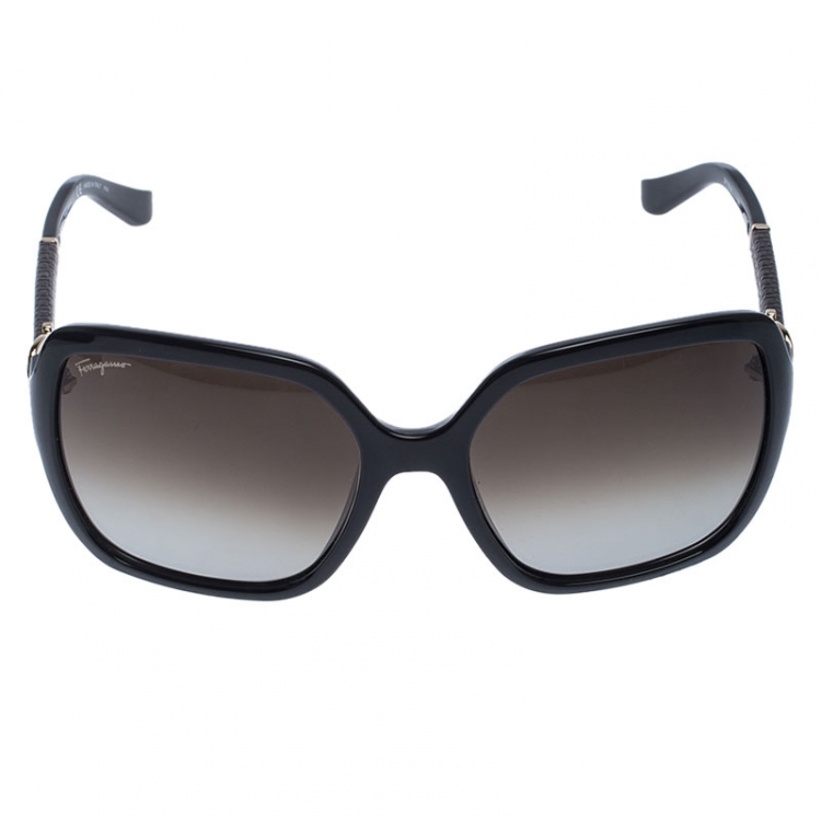 Pre Owned Salvatore Ferragamo Black/Brown Gradient SF765SL Gancini Oversized Sunglasses