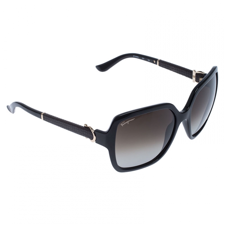 Pre Owned Salvatore Ferragamo Black/Brown Gradient SF765SL Gancini Oversized Sunglasses