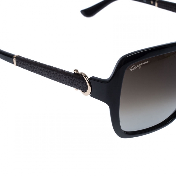 Pre Owned Salvatore Ferragamo Black/Brown Gradient SF765SL Gancini Oversized Sunglasses