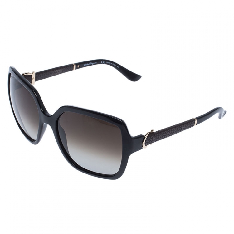Pre Owned Salvatore Ferragamo Black/Brown Gradient SF765SL Gancini Oversized Sunglasses