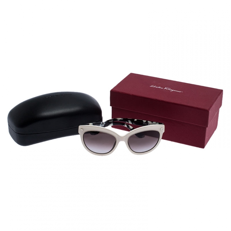 Pre Owned Salvatore Ferragamo Off White/Black SF675S Cat Eye Sunglasses
