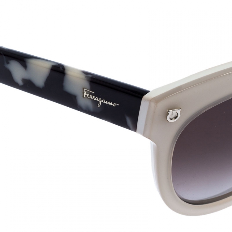 Pre Owned Salvatore Ferragamo Off White/Black SF675S Cat Eye Sunglasses