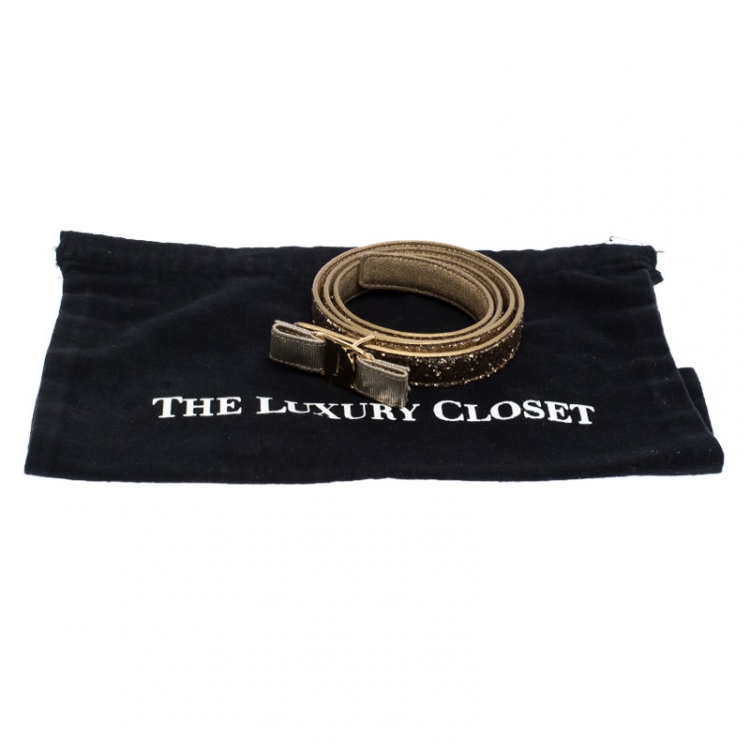 Pre Owned Salvatore Ferragamo Gold Glitter Vara Bow Belt