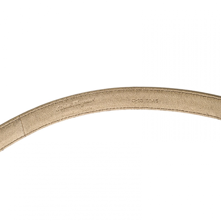 Pre Owned Salvatore Ferragamo Gold Glitter Vara Bow Belt