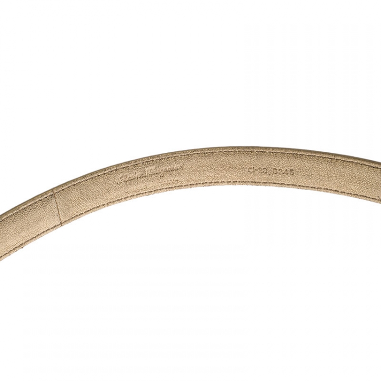 Pre Owned Salvatore Ferragamo Gold Glitter Vara Bow Belt