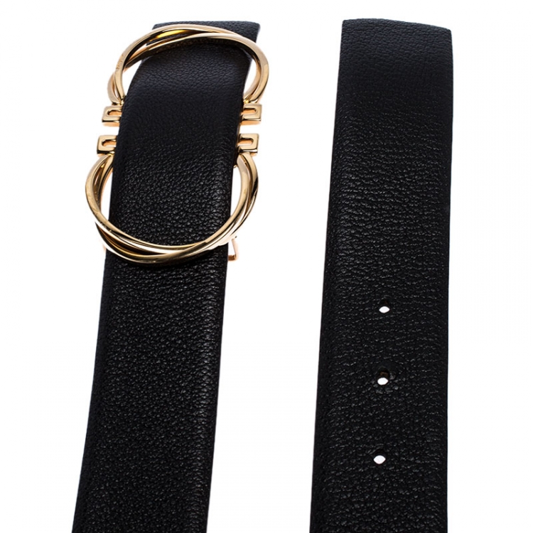 Pre Owned Salvatore Ferragamo Black Leather Gancio Belt 85CM
