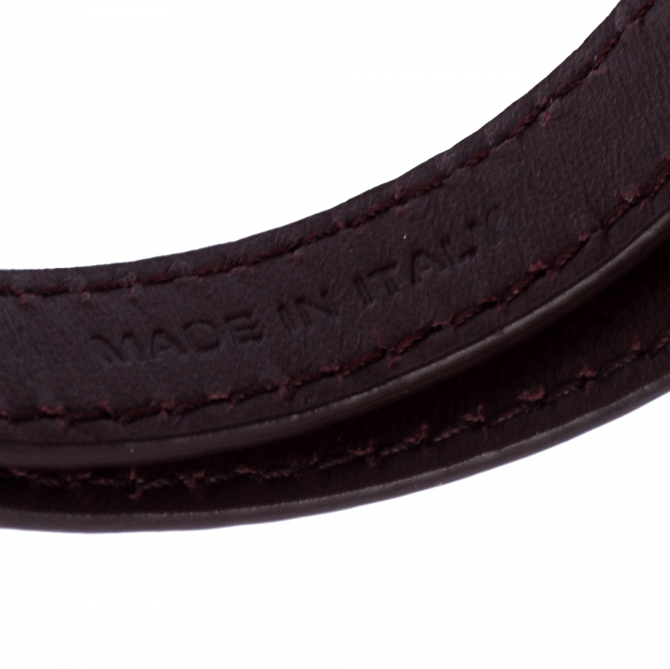 Pre Owned Salvatore Ferragamo Gancini Burgundy Leather Silver Tone Double Wrap Bracelet 