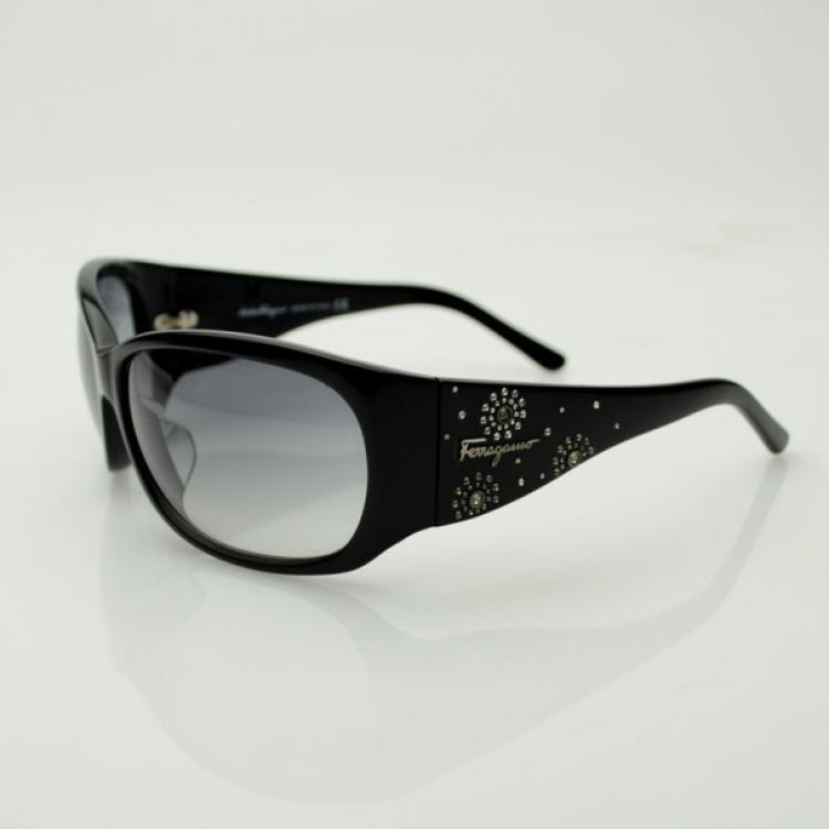 Pre Owned Salvatore Ferragamo Black Sunglasses With Crystals