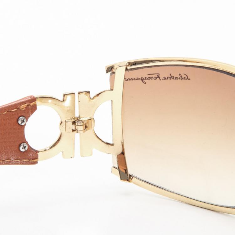 Pre Owned Salvatore Ferragamo Brown Leather Sunglasses