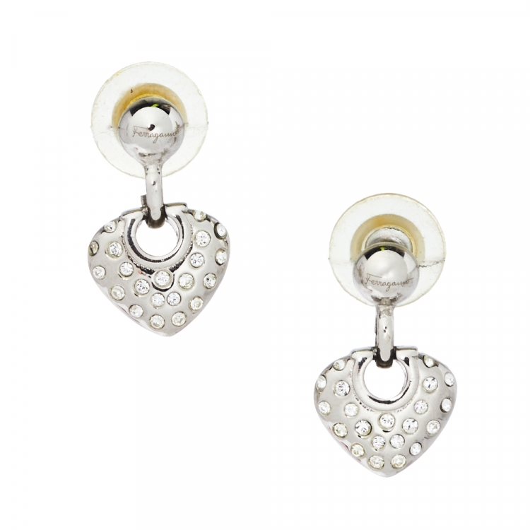 مملوكة مسبقًا Salvatore Ferragamo Crystal Heart Drop Earrings