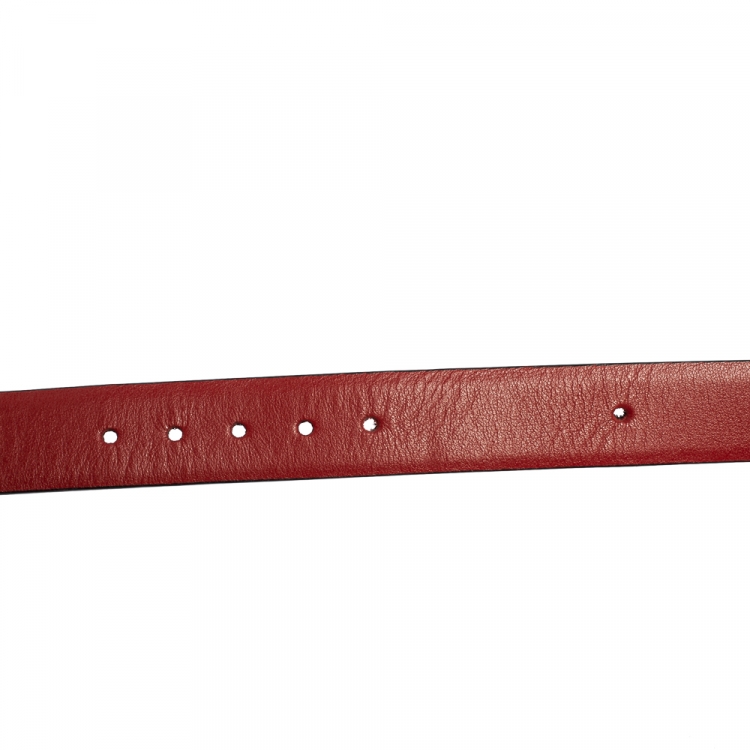 Pre Owned Salvatore Ferragamo Black/Red Leather Reversible Gancini Buckle Belt Size 85CM