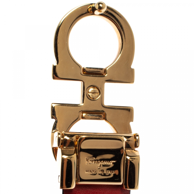 Pre Owned Salvatore Ferragamo Black/Red Leather Reversible Gancini Buckle Belt Size 85CM