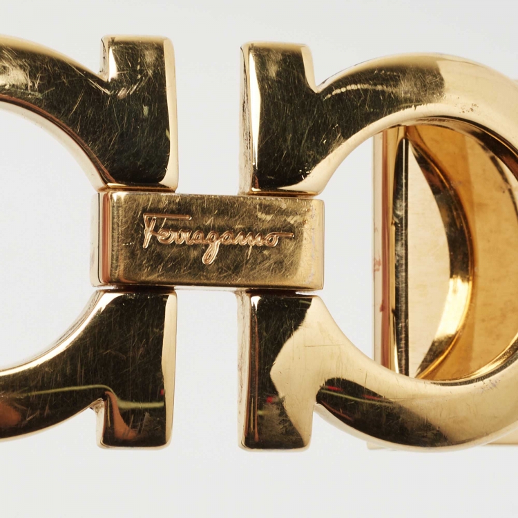 Pre Owned Salvatore Ferragamo Black/Brown Leather Reversible Gancini Buckle Belt Size 90CM