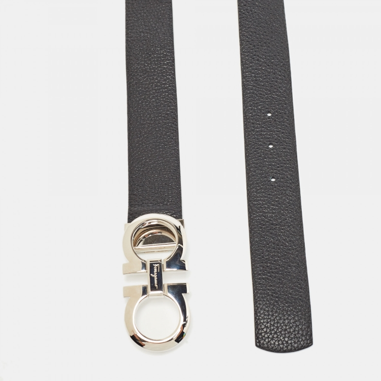 Pre Owned Salvatore Ferragamo Navy Blue/Black Leather Gancini Cut to Size Belt