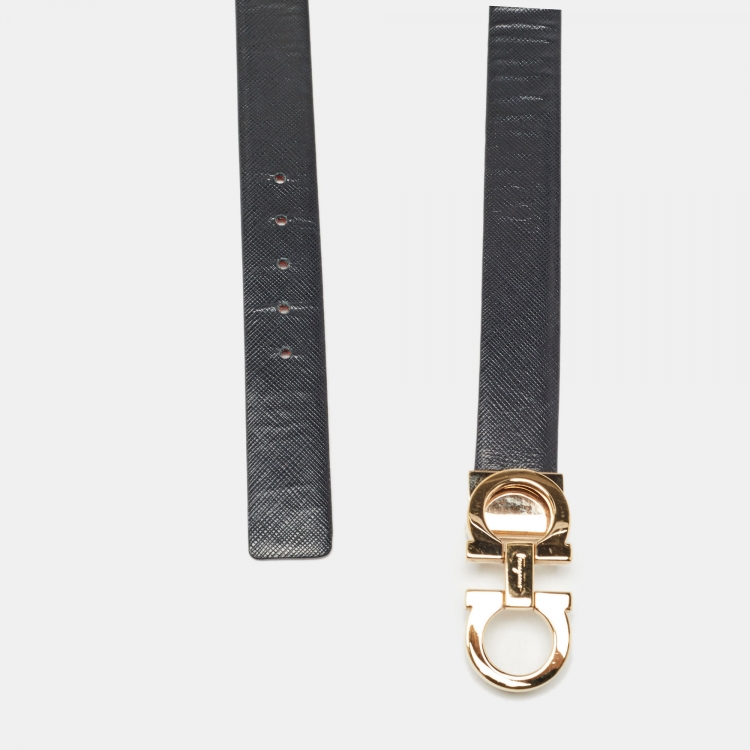 Pre Owned Salvatore Ferragamo Black Leather Gancini Cut to Size Belt