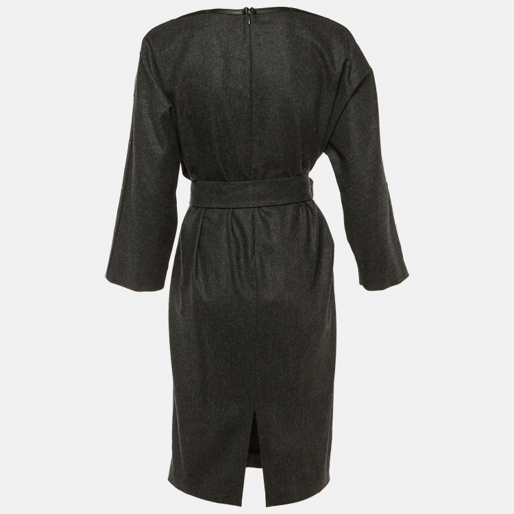 Pre Owned Gianfranco Ferré Charcoal Grey Wool Midi Dress M
