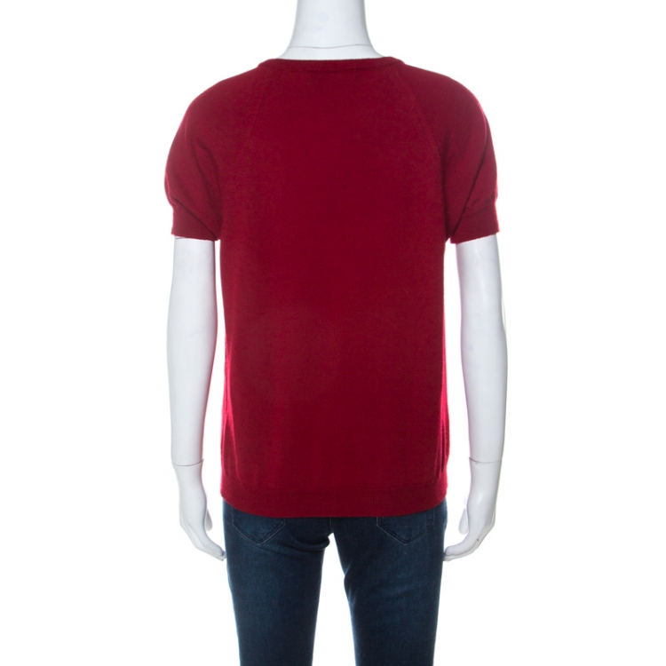 Pre Owned Salvatore Ferragamo Red Wool Puff Sleeve Top XL
