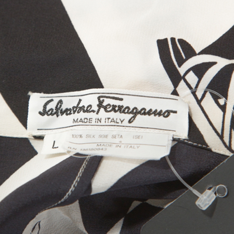 Pre Owned Salvatore Ferragamo Monochrome Shoe Printed Silk Oversized Shirt L