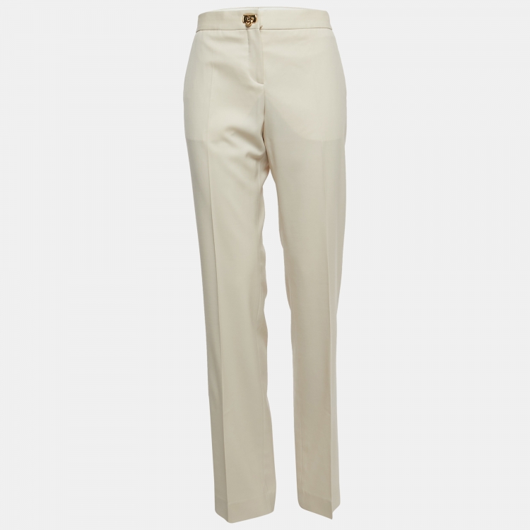 Pre Owned Salvatore Ferragamo Off White Wool Buckle Detail Trousers M