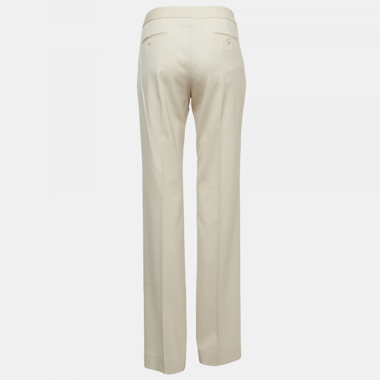 Pre Owned Salvatore Ferragamo Off White Wool Buckle Detail Trousers M