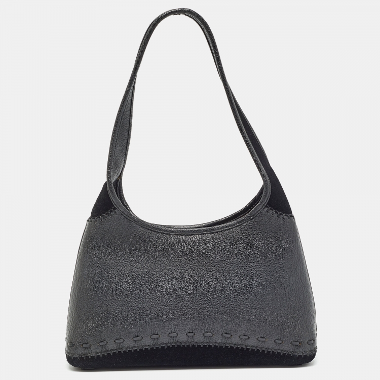 Pre Owned Salvatore Ferragamo Black Leather and Suede Hobo