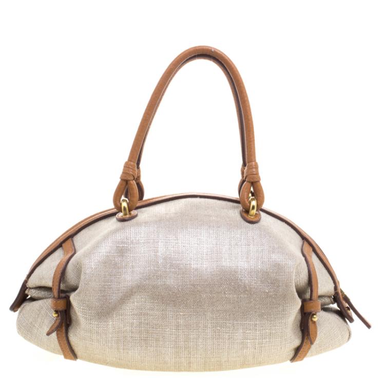 Pre Owned Salvatore Ferragamo Beige/Brown Canvas Mini Satchel