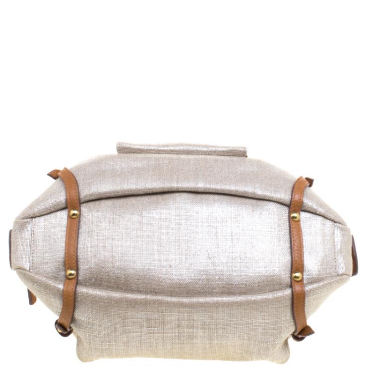 Pre Owned Salvatore Ferragamo Beige/Brown Canvas Mini Satchel