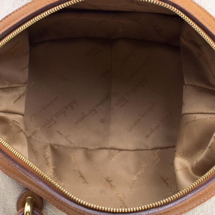 Pre Owned Salvatore Ferragamo Beige/Brown Canvas Mini Satchel