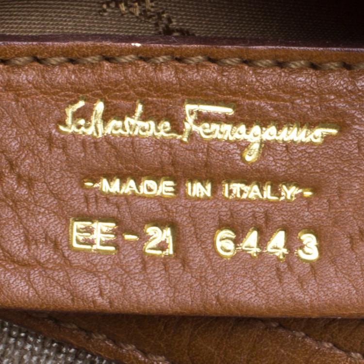 Pre Owned Salvatore Ferragamo Beige/Brown Canvas Mini Satchel