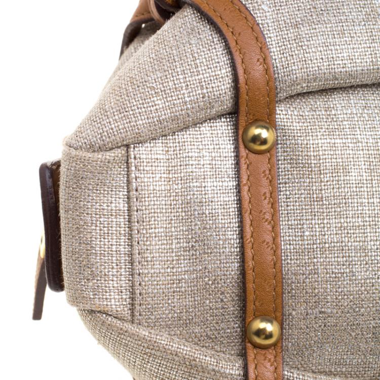 Pre Owned Salvatore Ferragamo Beige/Brown Canvas Mini Satchel