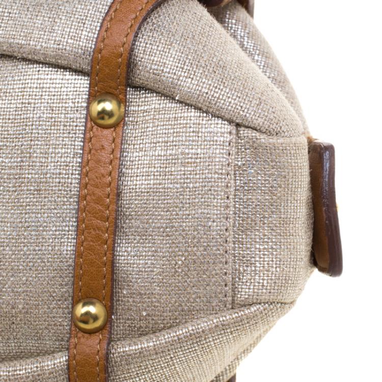 Pre Owned Salvatore Ferragamo Beige/Brown Canvas Mini Satchel