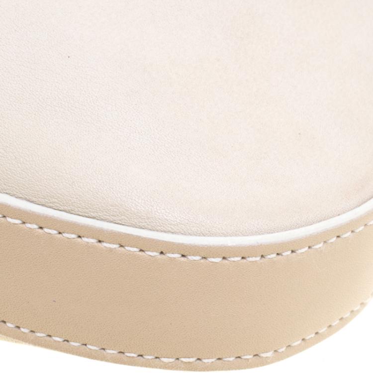 Pre Owned Salvatore Ferragamo Off White Leather Beaded Chain Shoulder Bag