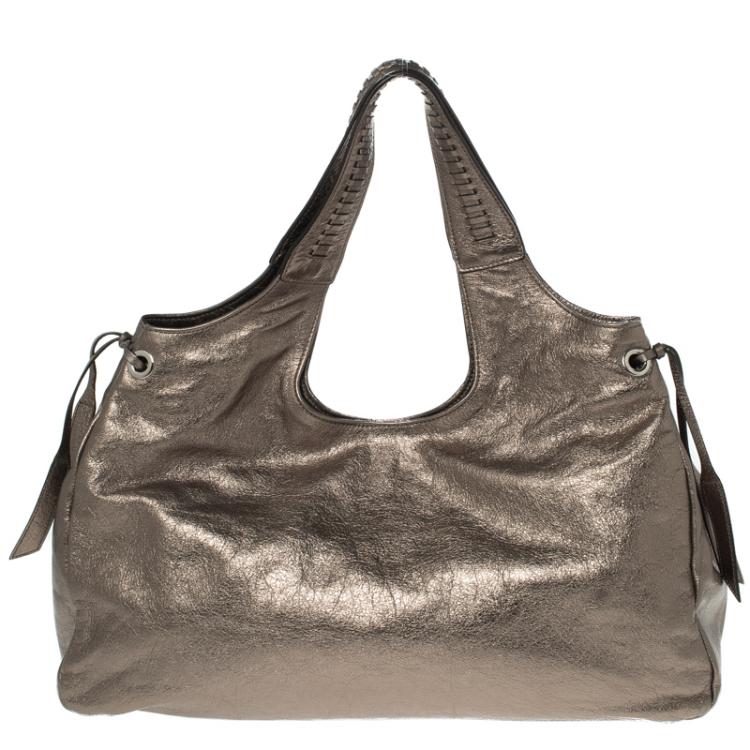 مملوكة مسبقًا Salvatore Ferragamo Metallic Grey Leather Tote