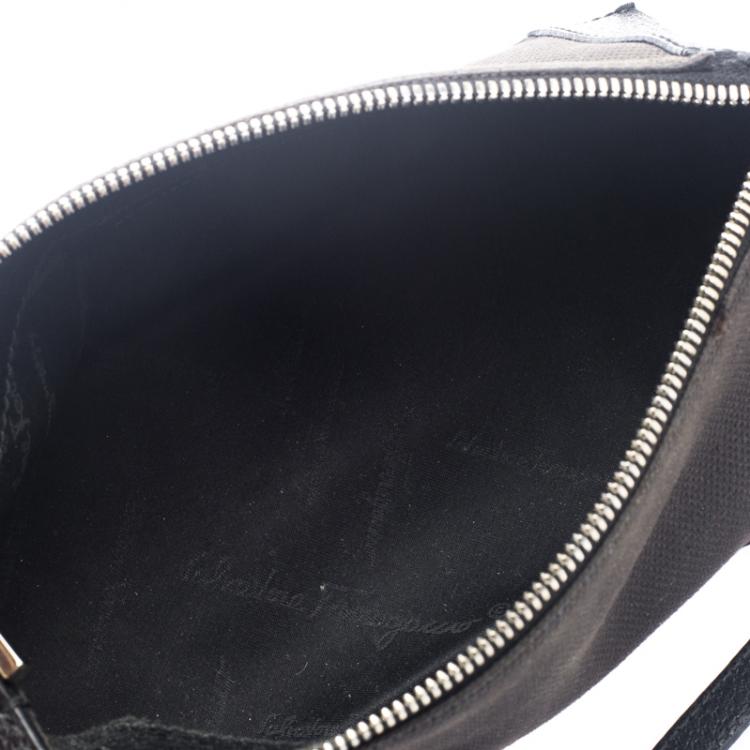 Pre Owned Salvatore Ferragamo Black Canvas and Leather Cosmetic Pouch