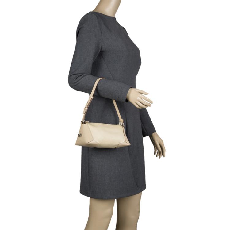 Pre Owned Salvatore Ferragamo Beige Canvas and Leather Cosmetic Pouch