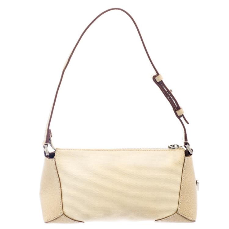 Pre Owned Salvatore Ferragamo Beige Canvas and Leather Cosmetic Pouch